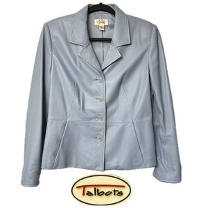 Talbots Leather Fitted Short Blazer Jacket Soft Blue Size 4 EUC